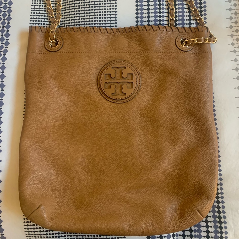 Tory Burch Marion Leather Book Bag, Royal Tan